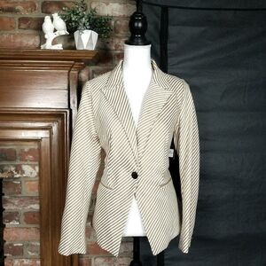 NEW NWT Talie Khaki White Striped Blazer Jacket Size Medium